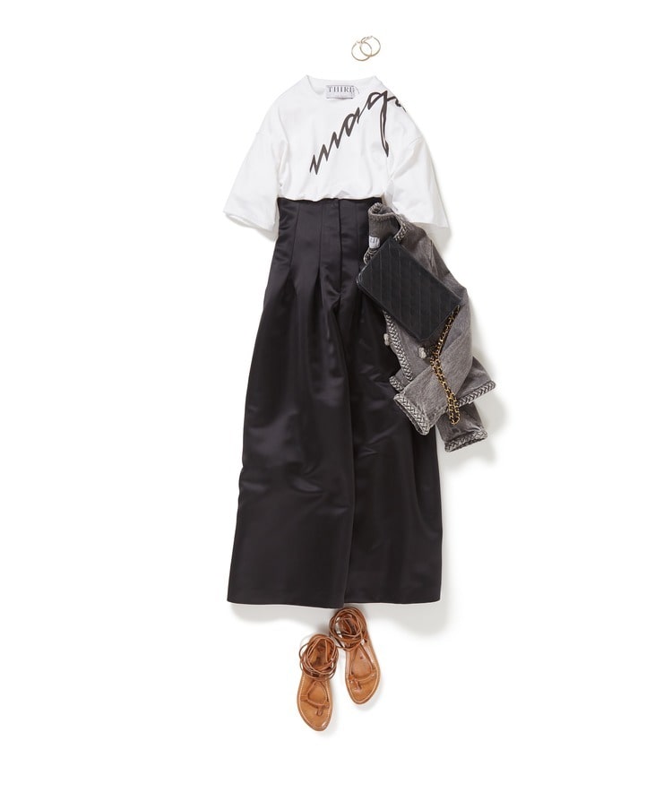 ”magazine”ロゴTシャツ×タックワイドパンツ&times