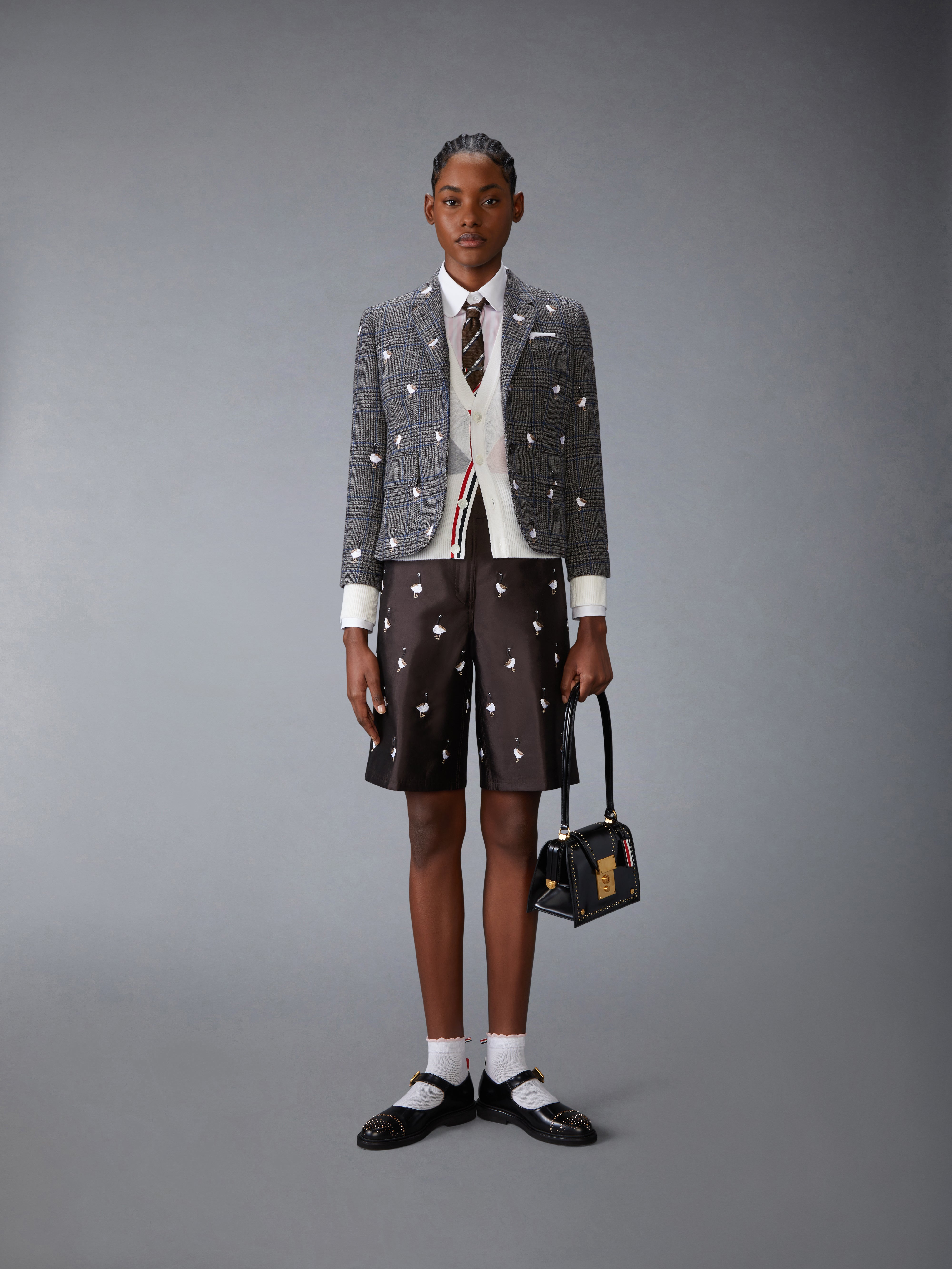 Argyle Intarsia Cashmere V Neck Cardigan | Thom Browne