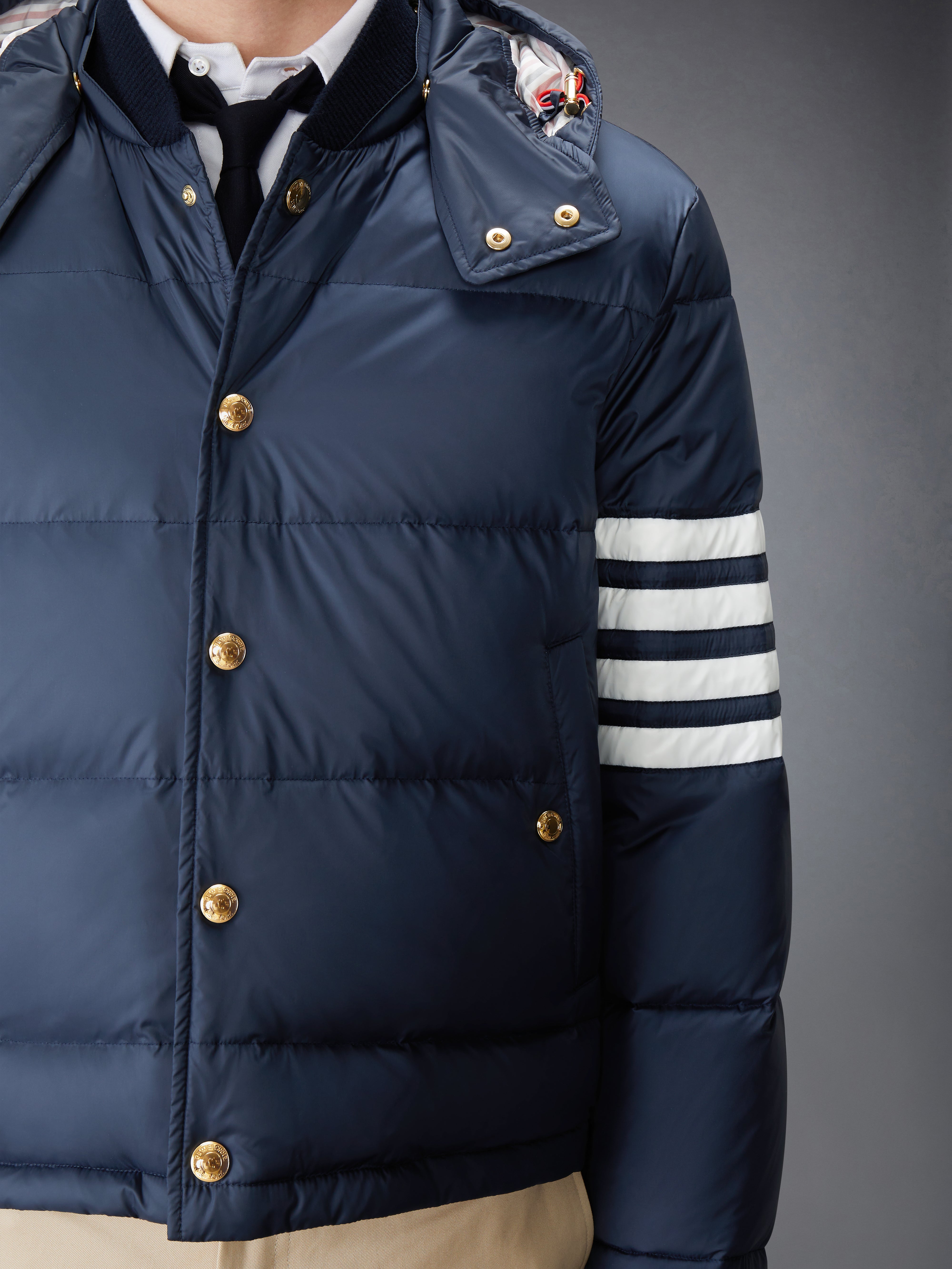 Matte Nylon 4-Bar Down Filled Bomber | Thom Browne