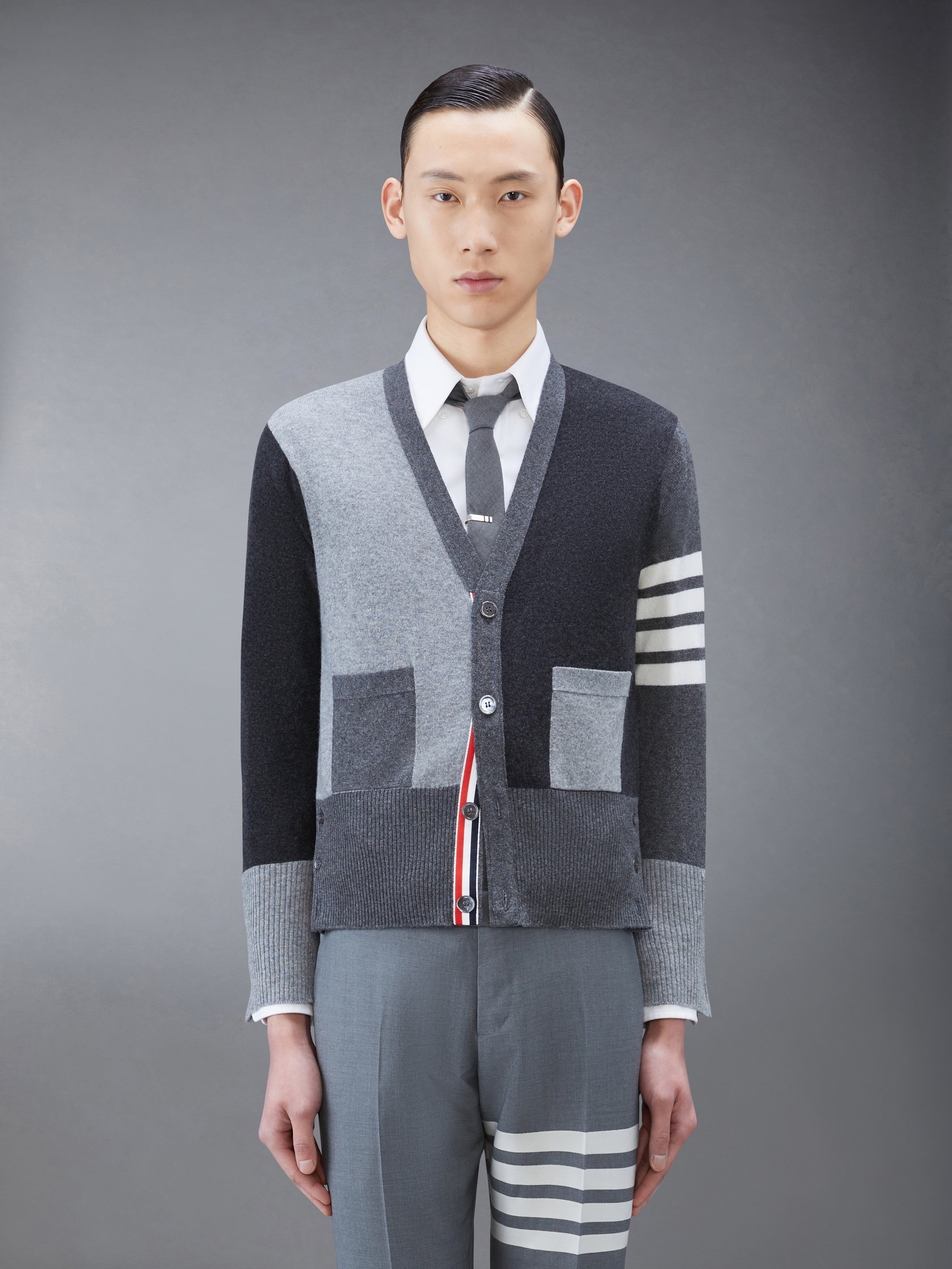 Funmix Cashmere 4 Bar V Neck Cardigan | Thom Browne