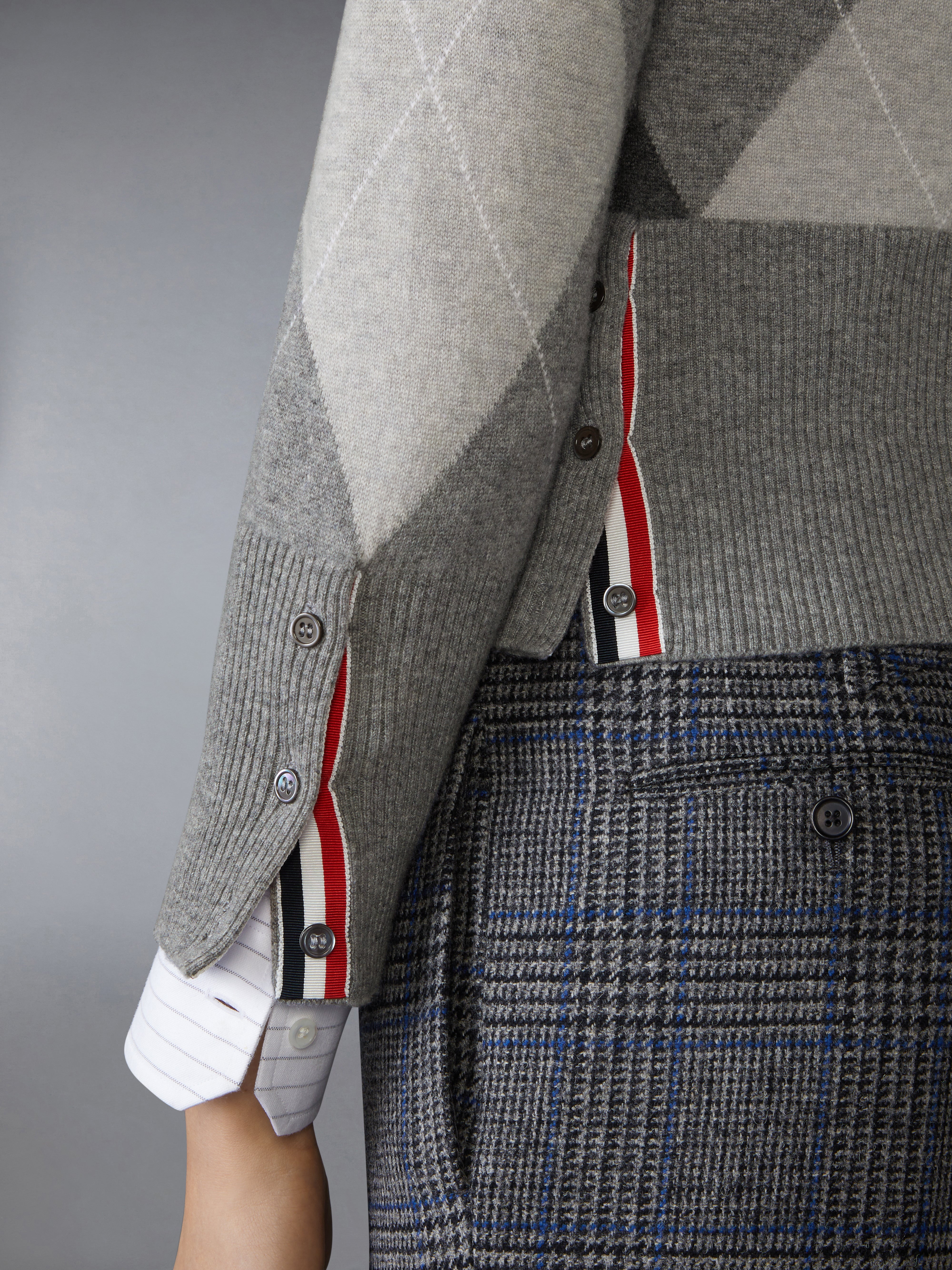 Argyle Intarsia Cashmere V Neck Cardigan | Thom Browne