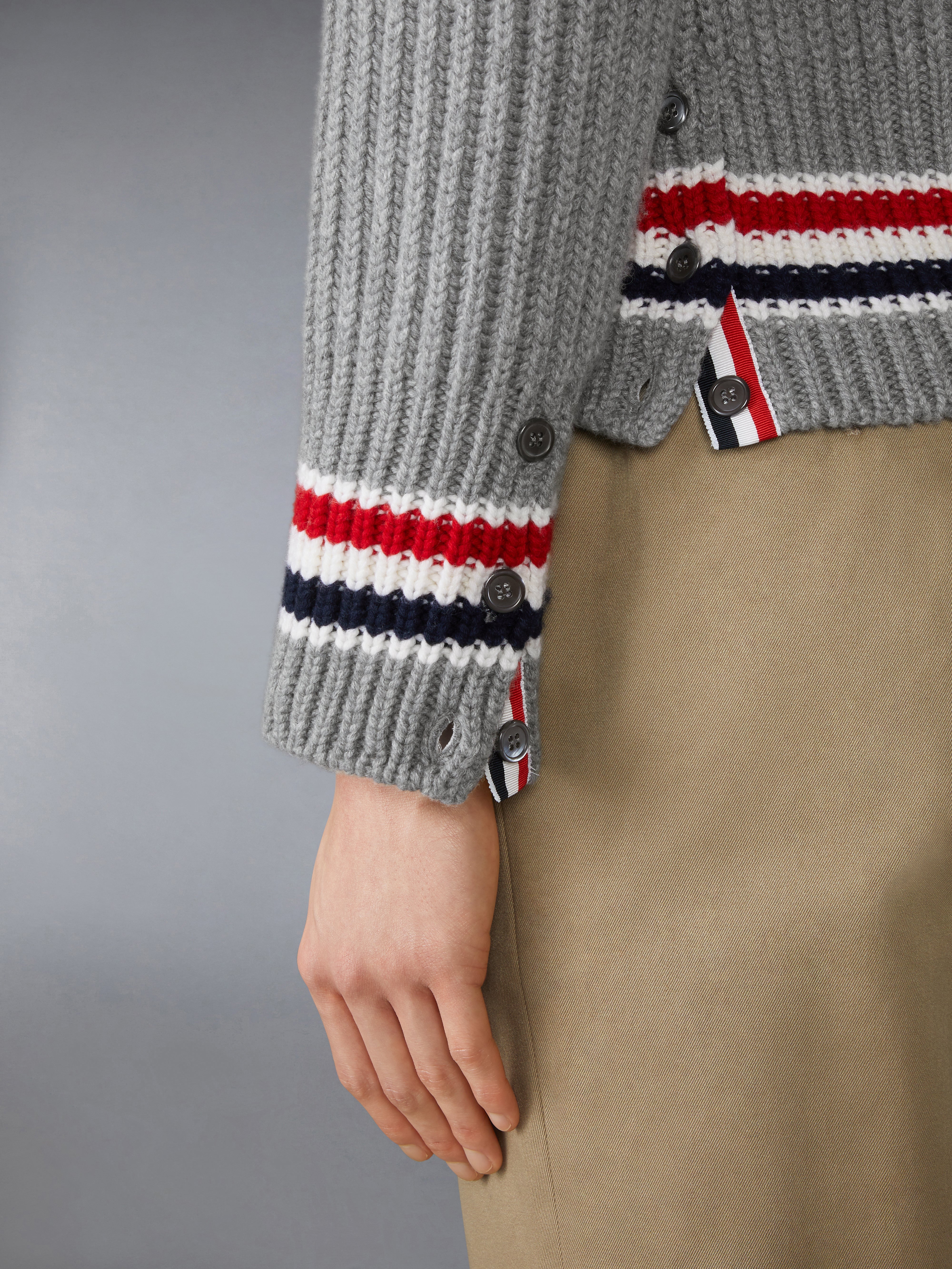 Rwb Stripe Cashmere V Neck Cardigan | Thom Browne