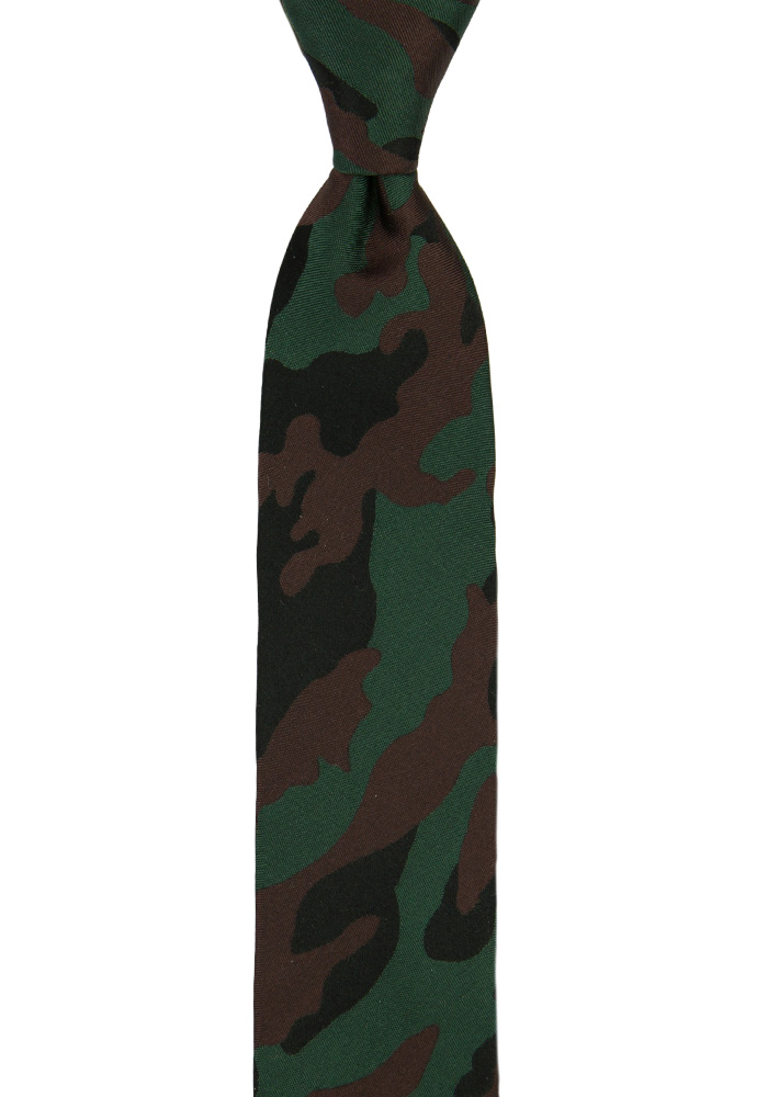 Silk Necktie - Camouflage pattern in black, brown and dark green