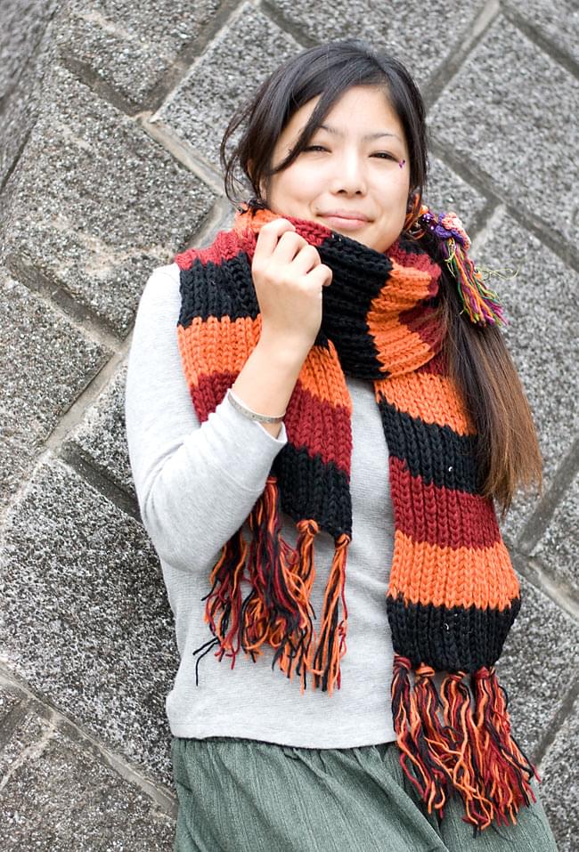 カラフルボーダーレトロマフラー 【オレンジ×黒】 の通販 - TIRAKITA.COM