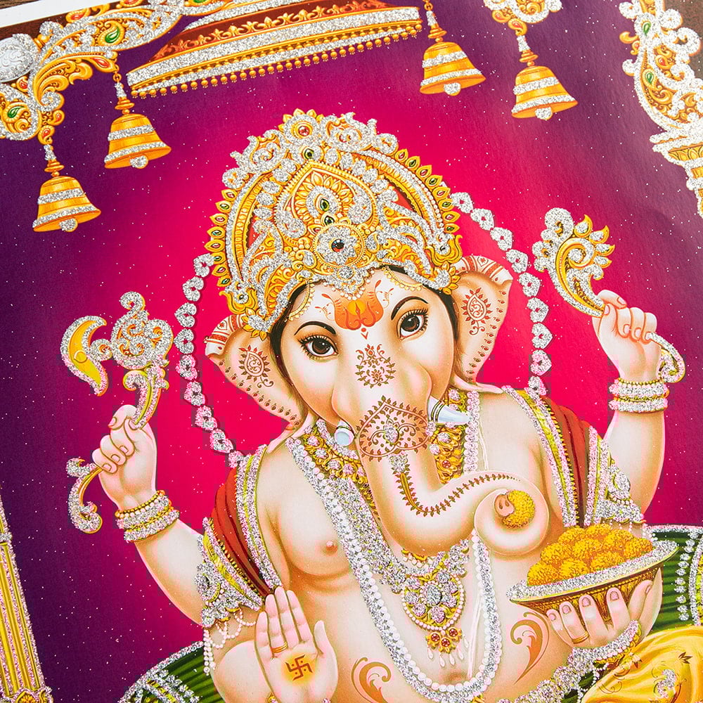 約40.5cm×約30.5cm〕輝くラメ入り・インドのヒンドゥー神様ポスター
