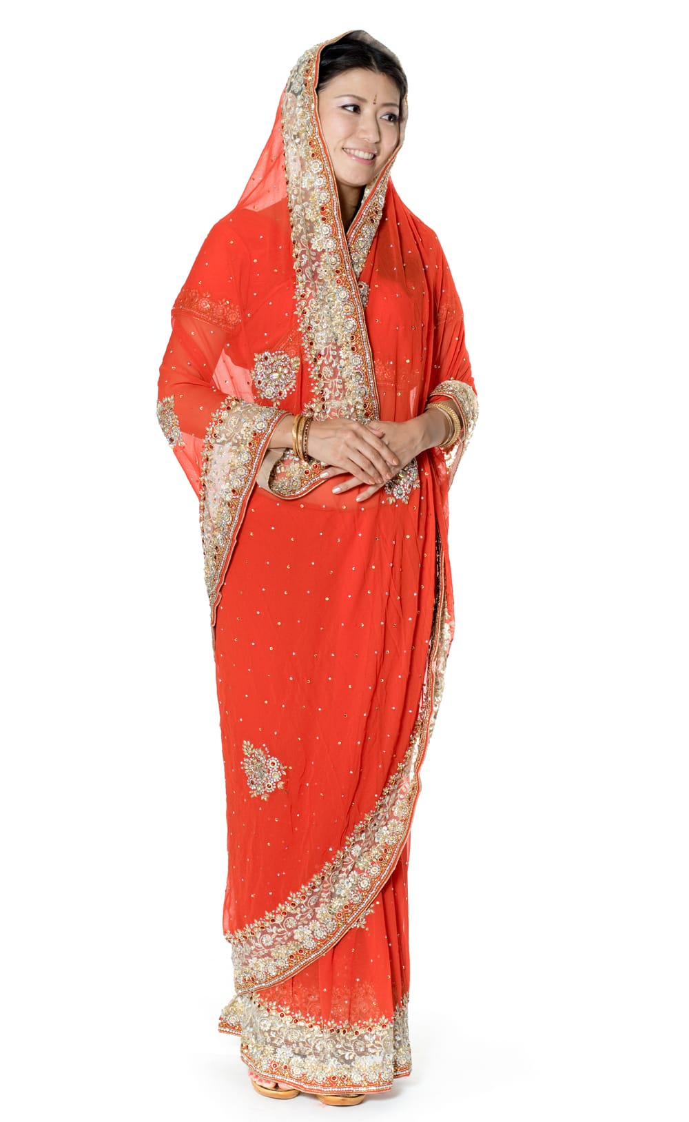 一点物】刺繍とビジューの婚礼用ゴージャス ジョーゼットサリー