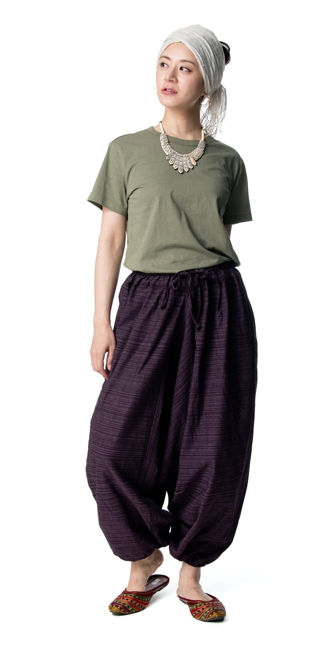 ストライプ織りのコットンモモンガパンツ の通販 - TIRAKITA.COM