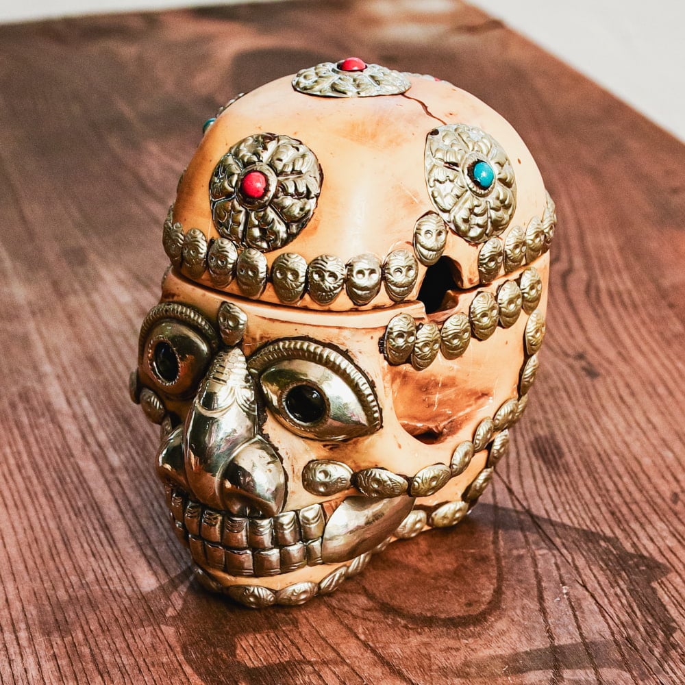 送料無料 骸骨 ガイコツ スカル 髑髏 頭蓋骨杯 カパラ 約14cm×11cm