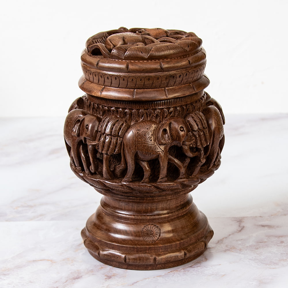 1点もの】カシミールの細密彫刻 スタンディングボックス 高さ22cm程度