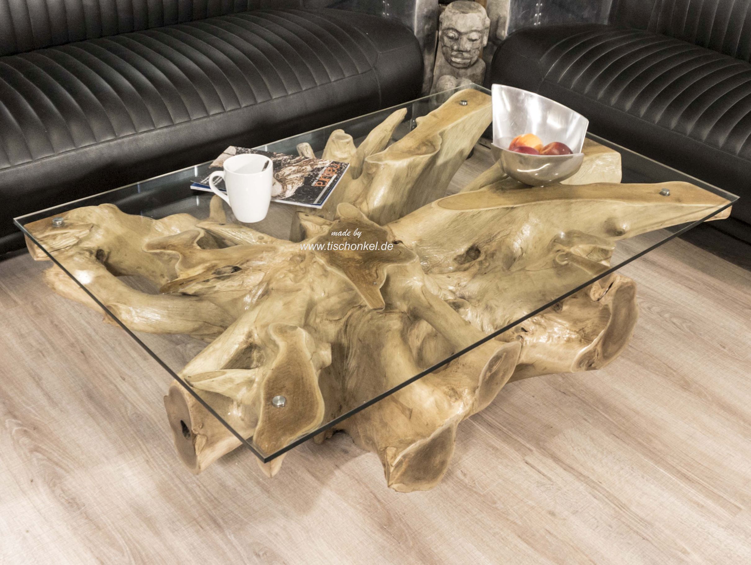 Square coffee table made from a tree root 120x80 cm | Buy dining