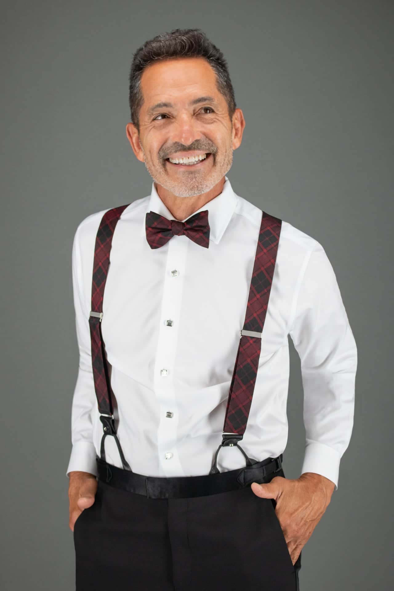 Kincade Red Blackwatch Plaid Silk Button End Braces by Trafalgar