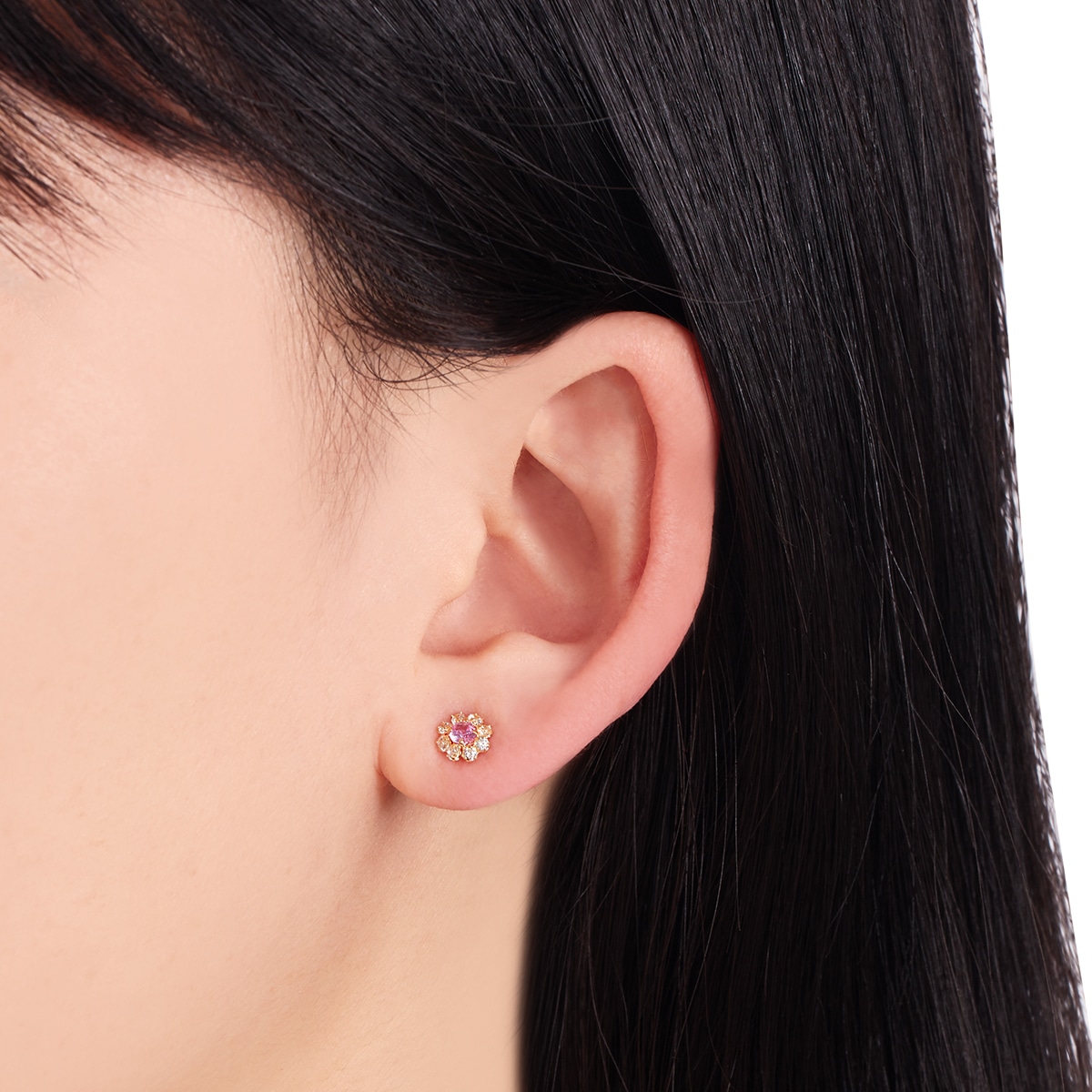 K18イエローゴールドピンクサファイアピアス(RPE175-003)|TSUTSUMI