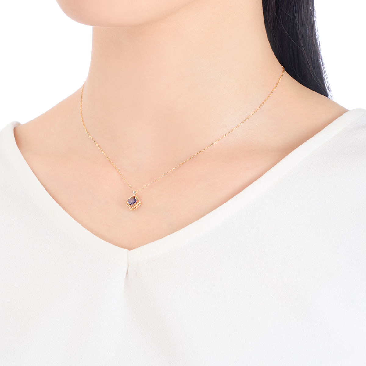 K10イエローゴールドアイオライトネックレス(RPN232-001)|TSUTSUMI