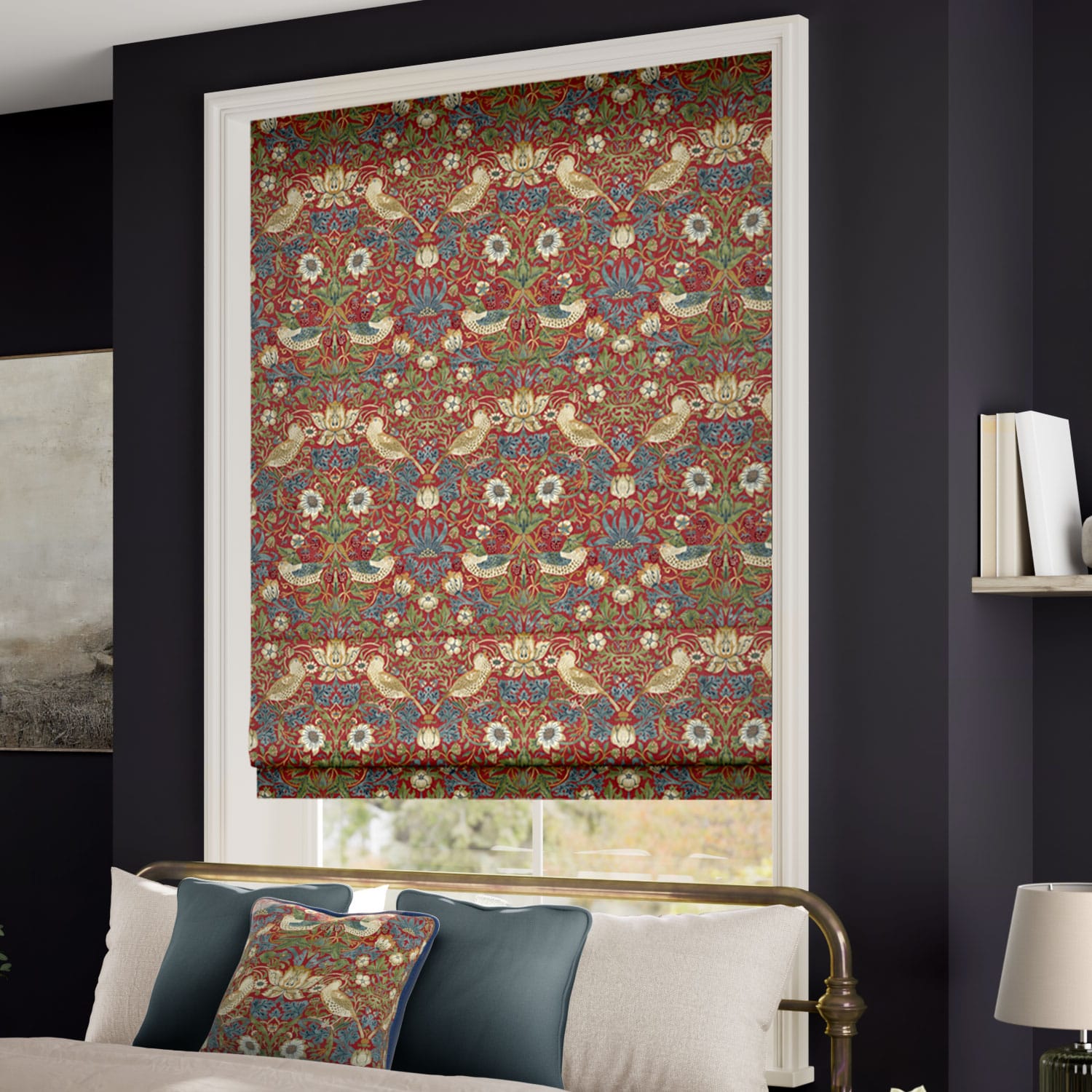 ウィリアムモリス いちご泥棒 ハリッサレッド ローマンシェード