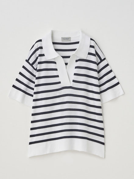 JOHN SMEDLEY SOLA オーバーサイズボーダー柄コットンニットポロシャツ