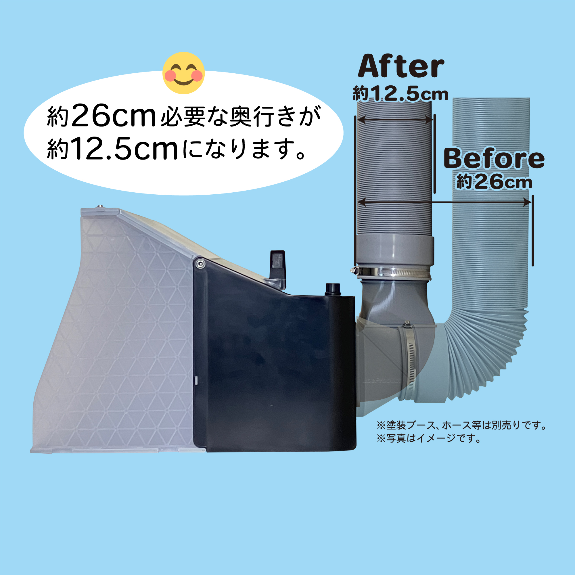 塗装ブース・エルボダクトDuo 〜奥行きをとる塗装ブースに