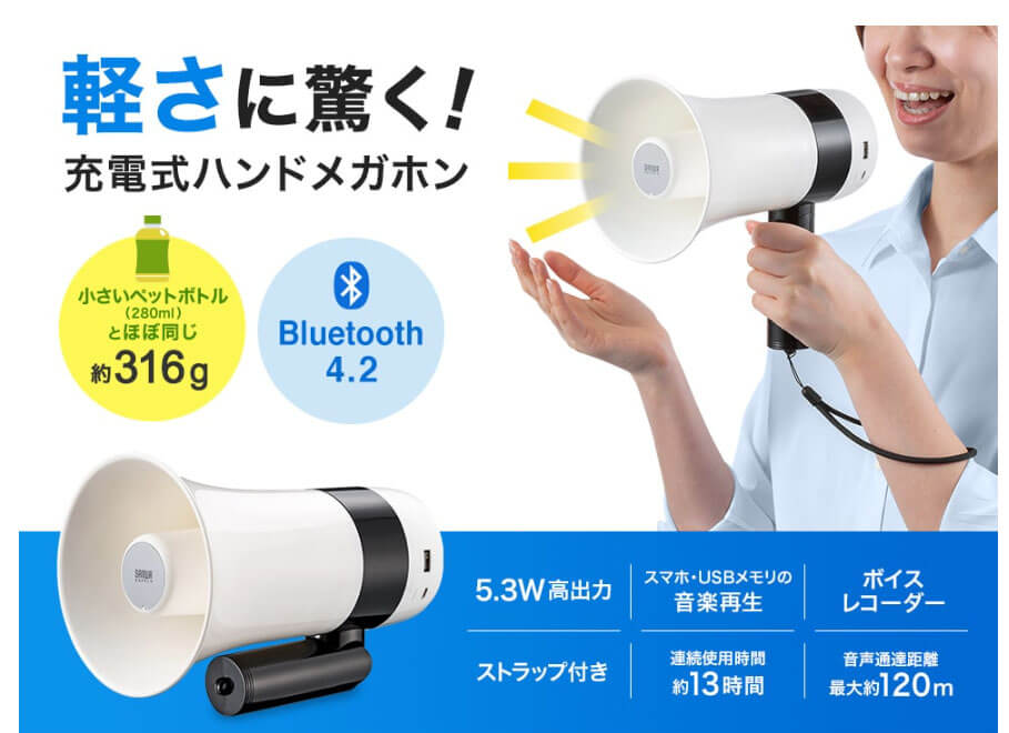 サンワサプライ MM-SPAMP13 ハンドメガホン拡声器 ウエダ金物【公式