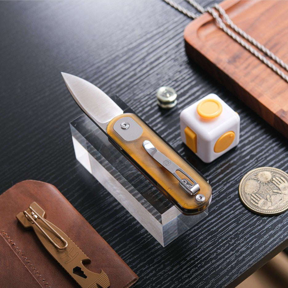 Corgi Pup Orange G10 Knife | High-Vis Compact EDC Button Lock