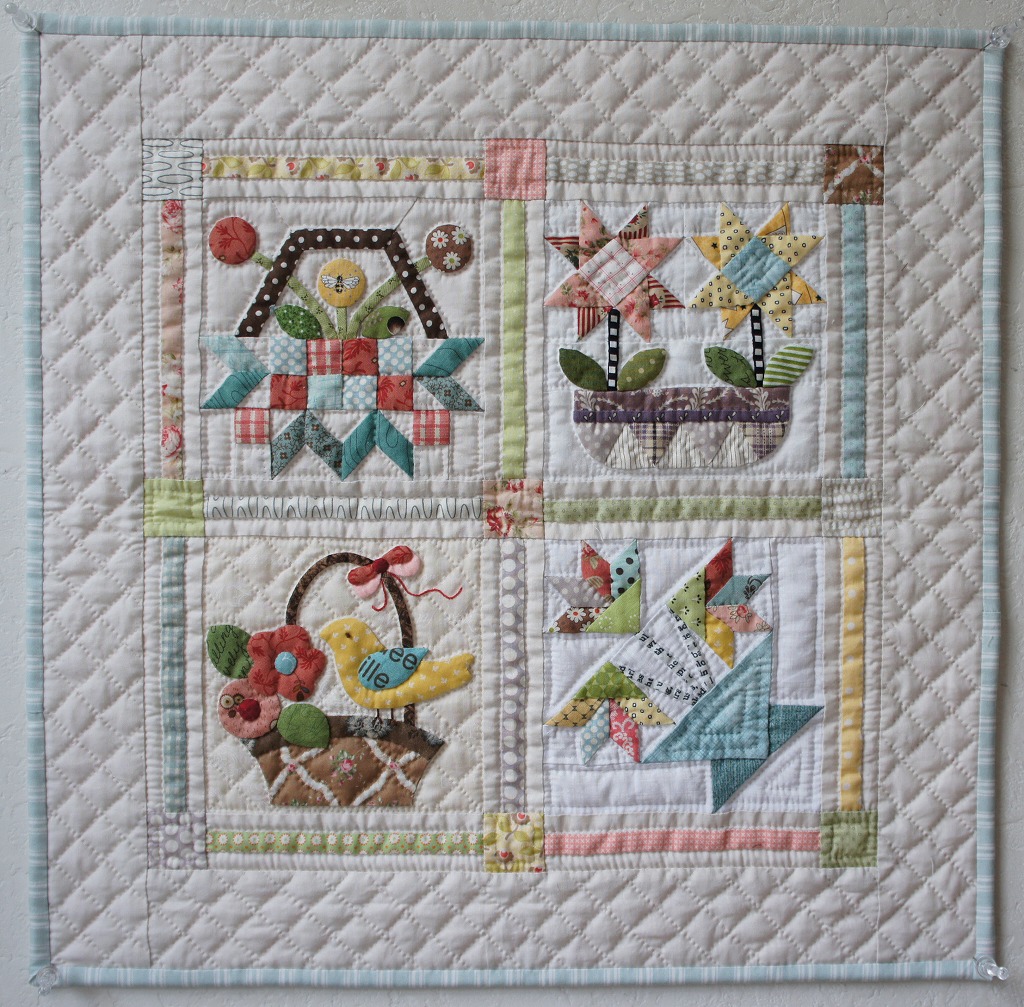 かわいいバスケット 4枚のタペストリー - 柴田明美アメリカンパッチ