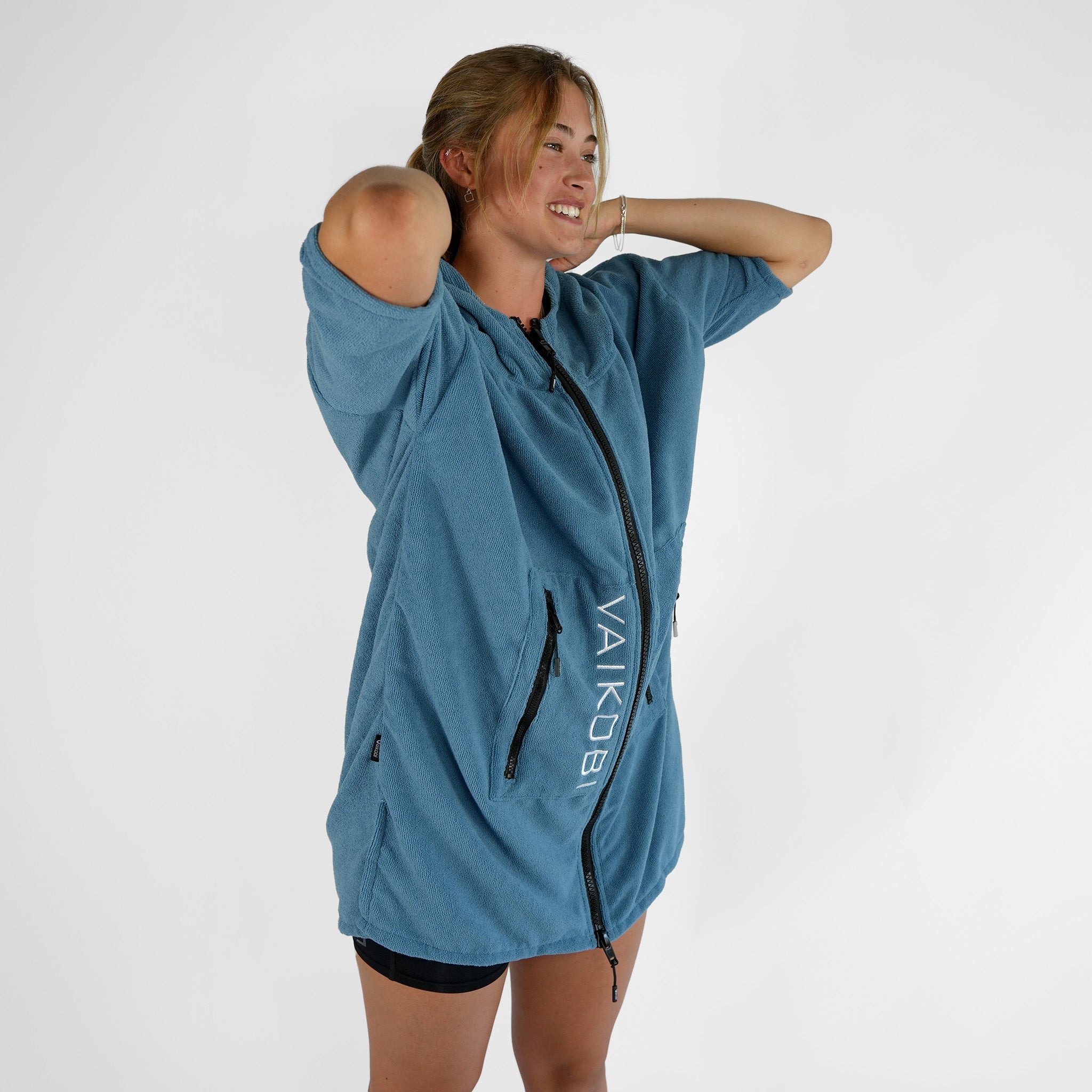 Full Zip Hooded Towel - Ocean Blue | Vaikobi