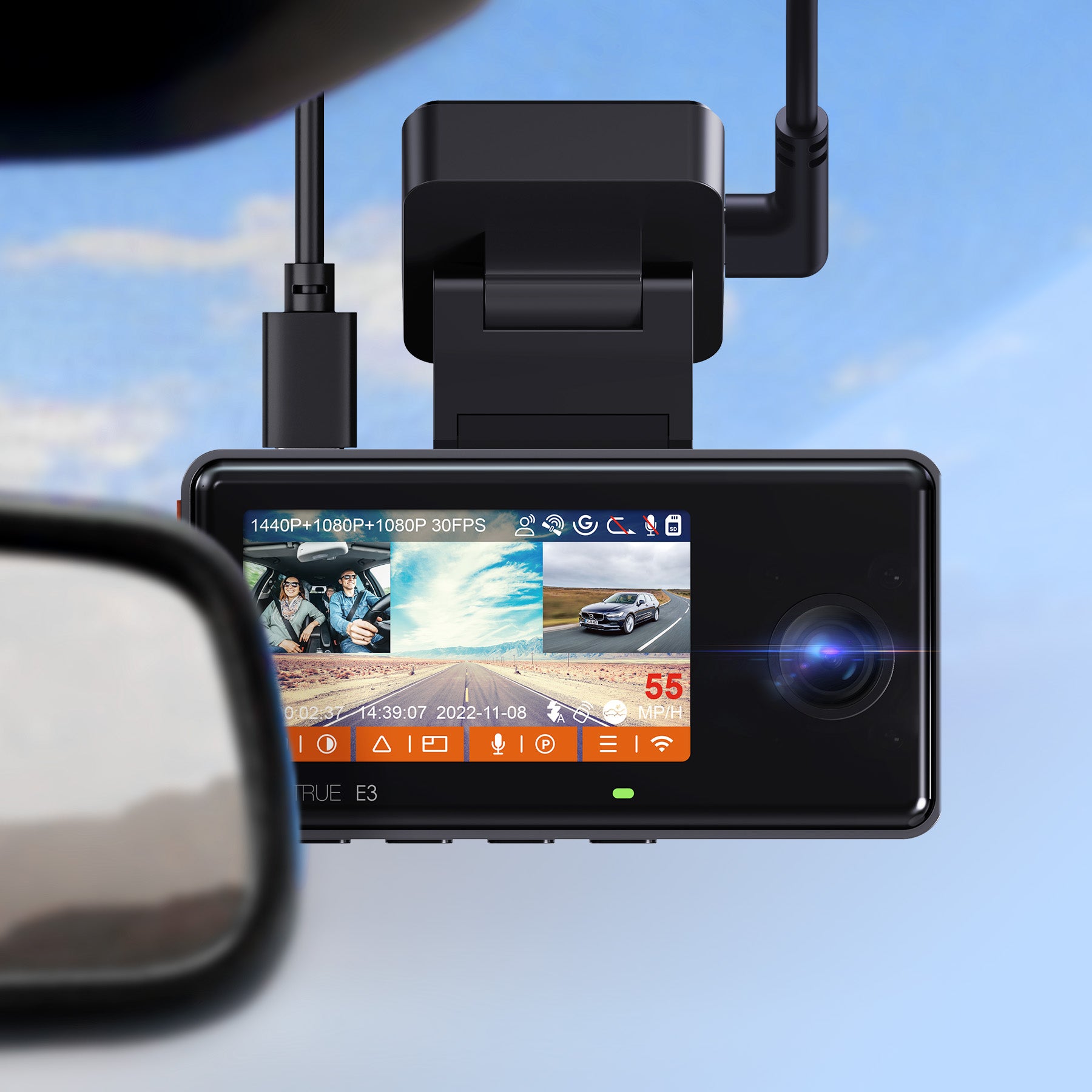 Vantrue E3 3 Channel 2.5K Dash Cam – WiFi, GPS, Voice Control, HDR