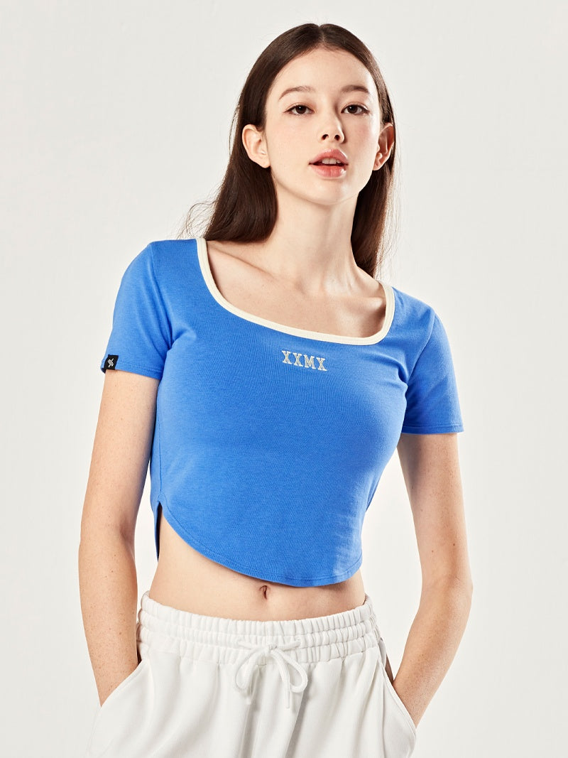 XTFST07J2 スクエアネック ラウンドヘム クロップド丈 半袖