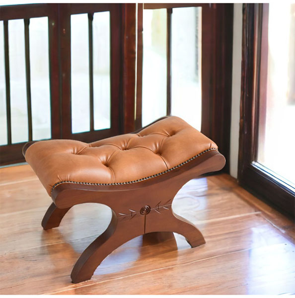 アンティーク調 チェスターフィールド調 オットマンスツール（キャメル