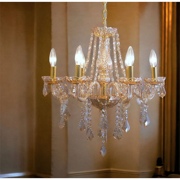 LED対応】 モダンガラスシャンデリア 6灯(キャスドラル・ゴールド