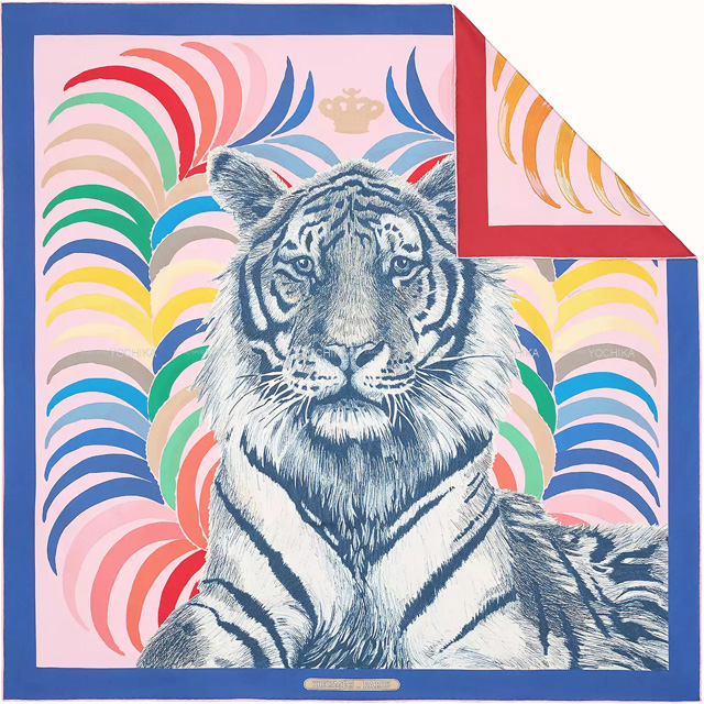 HERMES エルメス スカーフ カレ90 ダブルフェイス 王者の虎 ローズ