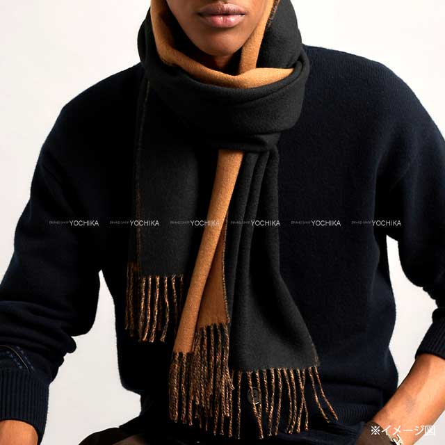 HERMES エルメス マフラー バイカラー レクトヴェルソ 黒 (ブラック