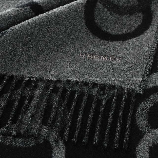 HERMES エルメス マフラー エニーモール フランネルグレー/黒 カシミヤ