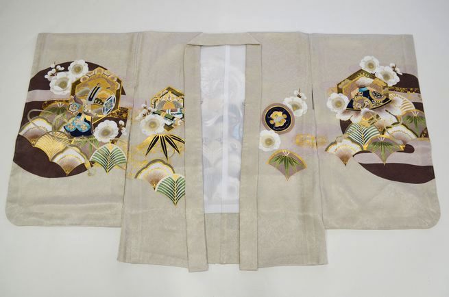 男の子 七五三 羽織 正絹 鷹 金箔 古典 アイボリー 【5歳用】 ngs