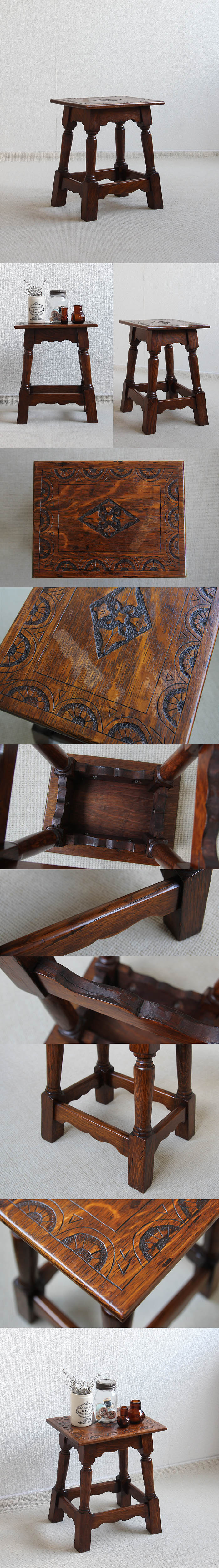 イギリス アンティーク家具 サイドテーブル 木製 スツール 店舗什器