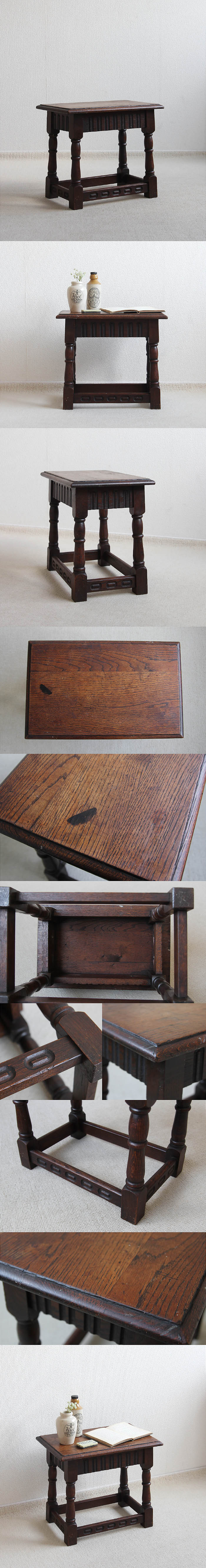 イギリス アンティーク家具 オーク材サイドテーブル 木製 スツール