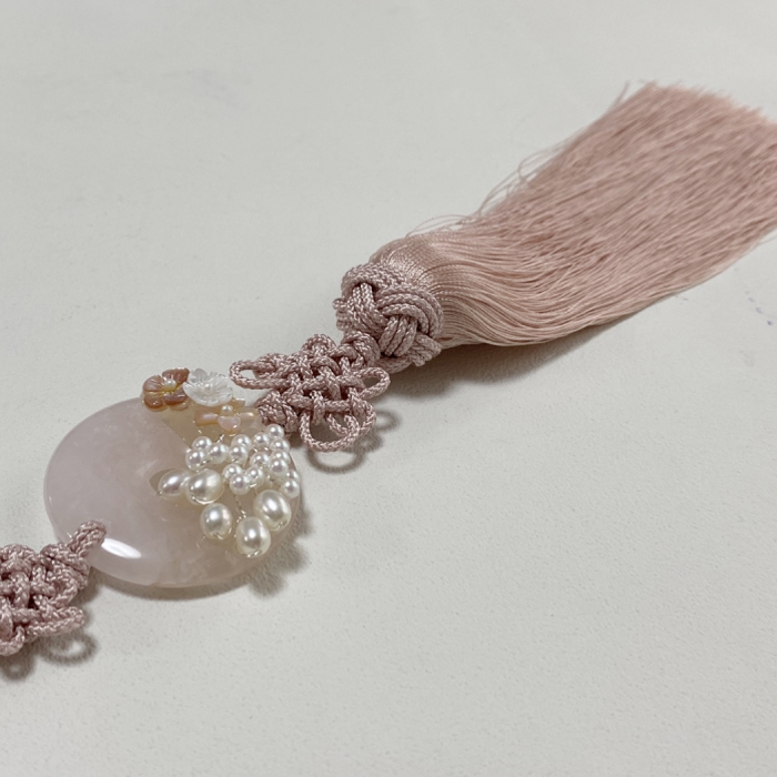 玉(翡翠)とパール花装飾高級ノリゲ3 ピンク 宝飾ノリゲ 夢市場本店