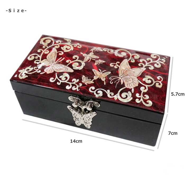螺鈿細工 宝石箱 小物入れ 赤に螺鈿の上品な輝き 蝶の 韓国伝統工芸