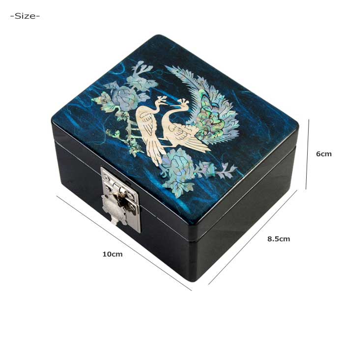 螺鈿細工 宝石箱 小物入れ 青に螺鈿の上品な輝き 孔雀の 韓国伝統工芸