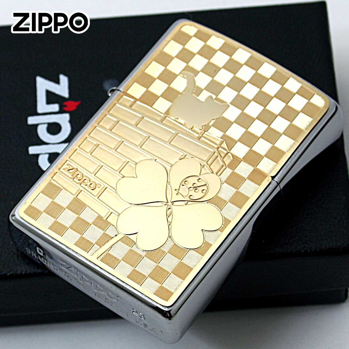 Zippo ジッポー ネコ 猫 Cat 天道虫 ＃200 ゴールドプレート ニッケル