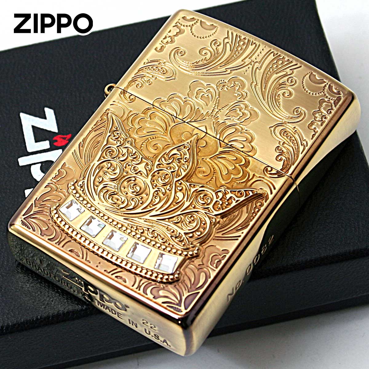 Zippo ジッポー 王冠 クラウン メタル ラインストーン ブラスいぶし