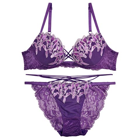 Reinest】ストリングパープルリーリエブラジャー&バック透けフルバック