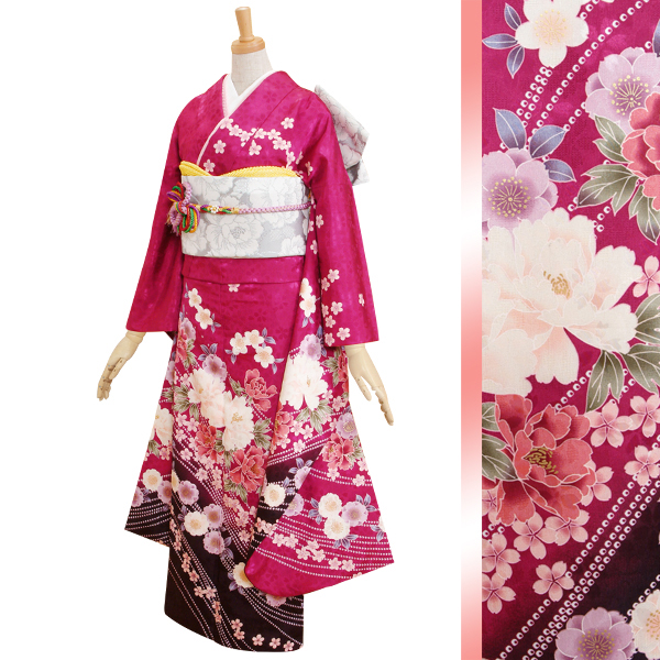 振袖：R069 ローズピンク 牡丹の調べ☆│ 振袖レンタル │ 京都着物