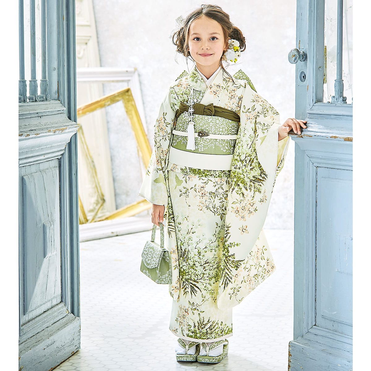七五三七歳四つ身：N167 SUGAR KEI オフホワイト ミモザ | 七五三着物