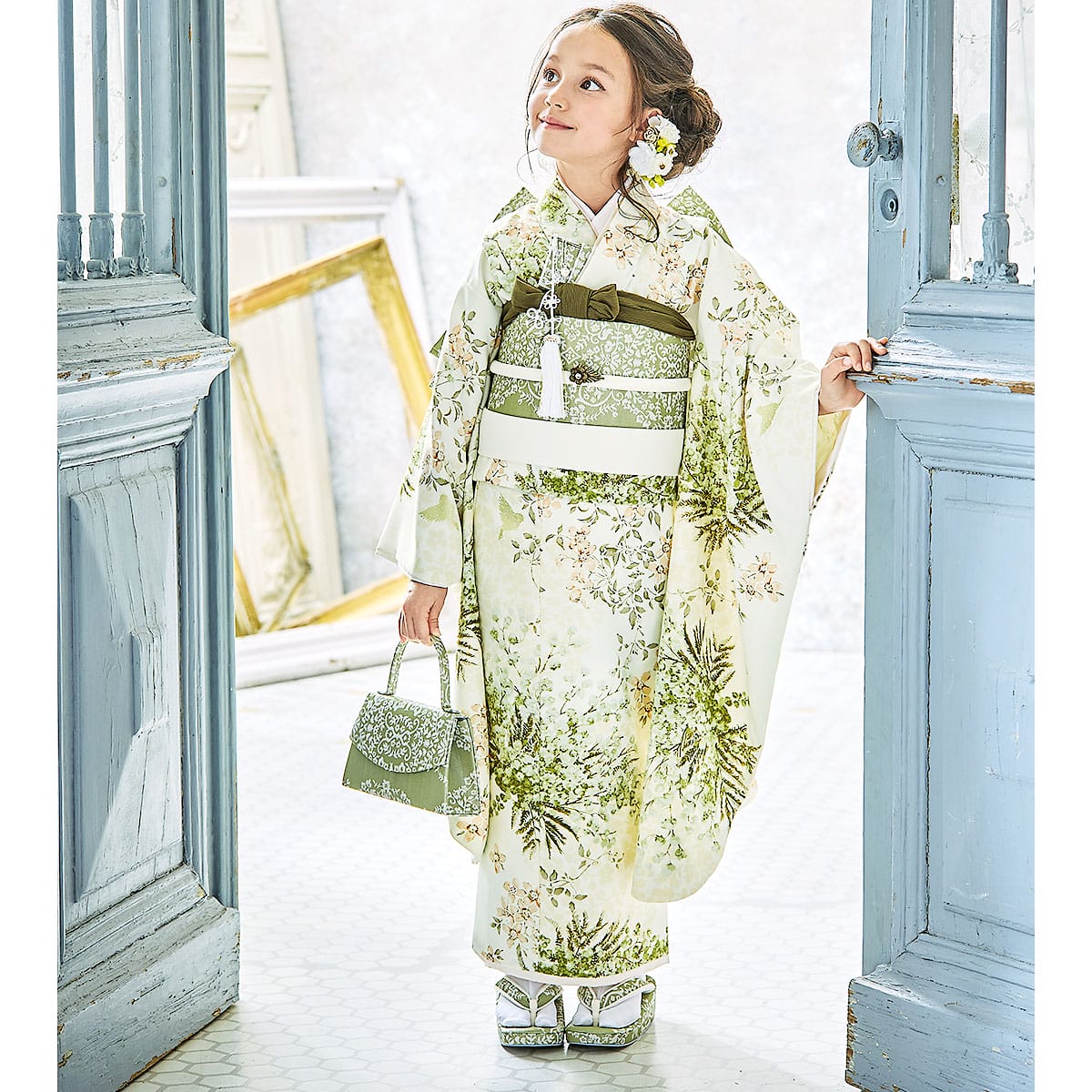 七五三七歳四つ身：N167 SUGAR KEI オフホワイト ミモザ | 七五三着物