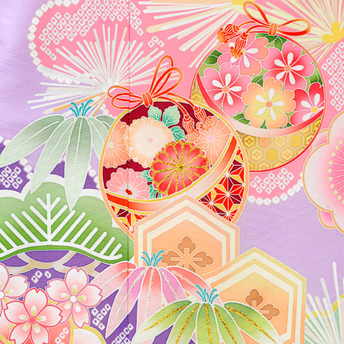 七五三七歳四つ身：N199 式部浪漫 藤色 梅に手毬 | 七五三着物レンタル