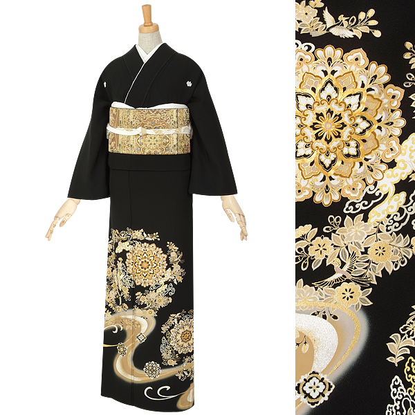 黒留袖：T075 kansai 【訳あり】金駒刺繍唐華文と鳳凰☆| 黒留袖