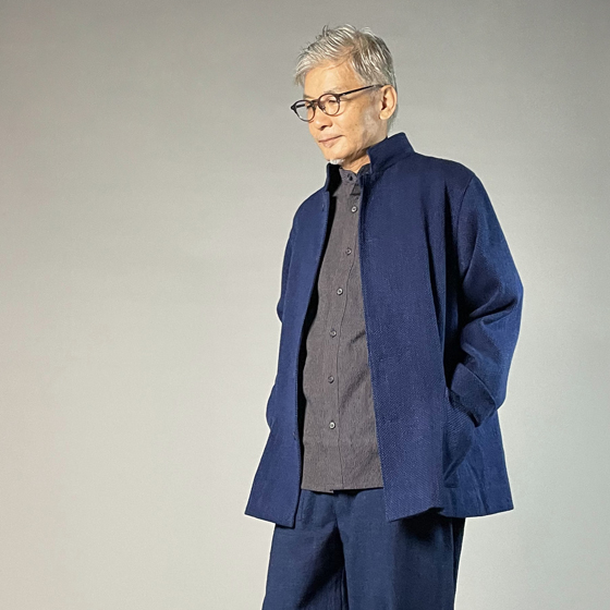 備後絣】藍染め/刺し織り ステンカラージャケット 男女兼用 総裏付き