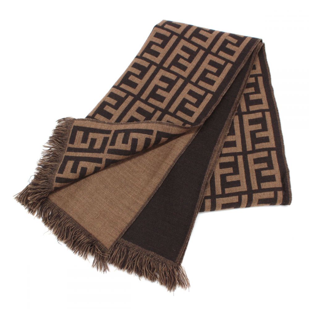 フェンディ/マフラー/ズッカ柄/ウール100％/ブラウンの高価買取