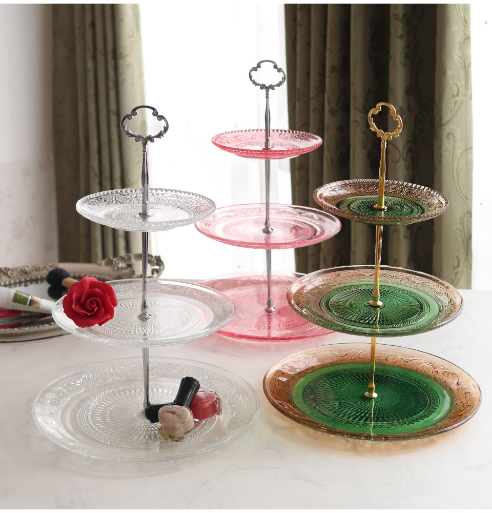 全3色】ケーキスタンド(プレートスタンド) 3段 ガラス｜おしゃれ