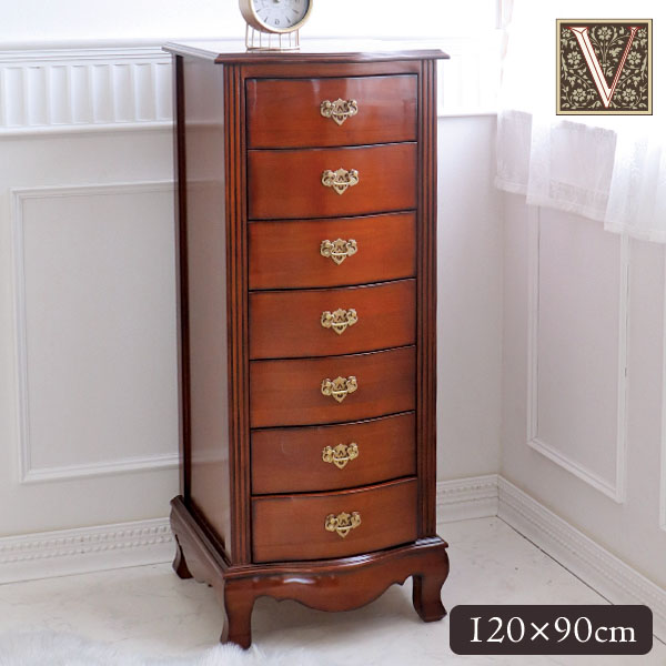 チェスト 木製 おしゃれ アンティーク調 7段 スリム リビング 完成品