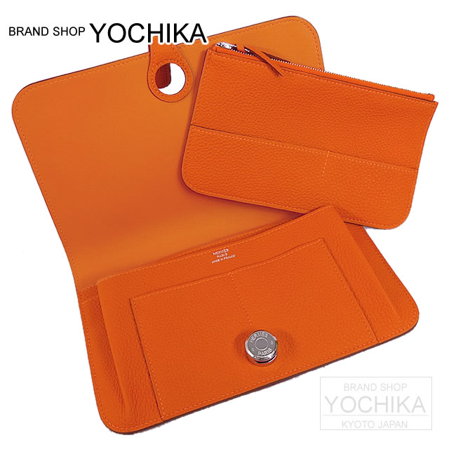 HERMES エルメス 財布 ドゴン GM オレンジ トゴ シルバー金具 新品